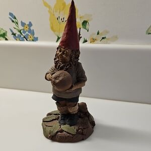 Whimsical Gnome Sculpture with Burgundy Hat